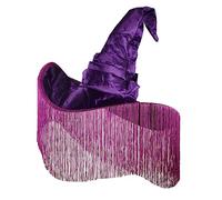 LUTER Halloween Witch Hat, 17.7x17.7 inch Ruched Witch Hat Wizard Hat with Tassels Decoration Pointed Witch Hat Costume Cosplay Accessories for Teens Adults Halloween Party (Purple)