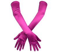 LUTER Long Elbow Satin Gloves, Elegant 21" Stretchy 1920s Opera Gloves for Women, Rose Red, One Size