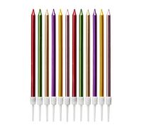 LUTER Metallic Birthday Candles in Holders Multi Color Tall Birthday Cake Candles Long Thin Cupcake Candles for Birthday Wedding Party Decoration (24 Pieces)