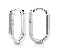 LUTER Silver Hoop Earrings, 2pcs Small Oval Hoop Earrings for Women U-shaped Minimalist Earrings Silver-Plating Copper Light Weight and Comfortable