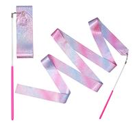 LUTER Sparkling Dance Ribbon, 2pcs 78.7 Inch Ribbons for Gymnastics Dance Ribbon with Ribbon Dancer Wand, Twirling Streamer on a Stick for Kids Artistic Dancing Training Birthday Party Favors