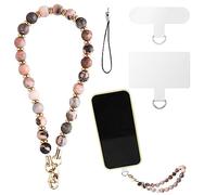 LUTER Stone Beaded Phone Lanyard With 2pcs Tether Tabs, Detachable Bracelet Wrist Strap Chain for Women Girls (Pink)