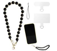 LUTER Stone Beaded Phone Lanyard With 2pcs Tether Tabs, Detachable Bracelet Wrist Strap Chain for Women Girls (Black)