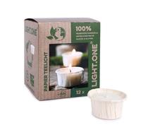 luterna LIGHT.ONE Vegan Tea Lights with 100% Rapeseed Wax Filling, Case Made of 100% Paper, Burn Time Approx. 6 Hours, 25/42 mm, 100% Plastic-Free, Box of 12