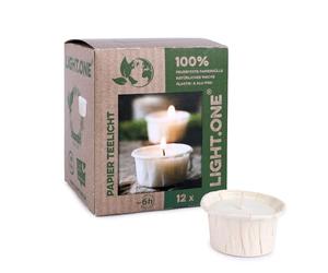 luterna LIGHT.ONE Vegan Tea Lights with 100% Rapeseed Wax Filling, Case Made of 100% Paper, Burn Time Approx. 6 Hours, 25/42 mm, 100% Plastic-Free, Box of 12