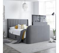 Luther - Double - Electric Winged Ottoman Storage TV Bed - Grey - Velvet - 4ft6 - Happy Beds