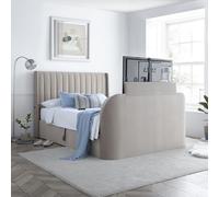 Luther - Double - Electric Winged Ottoman Storage TV Bed - Warm Stone - Velvet - 4ft6 - Happy Beds