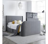 Luther Grey Velvet Winged Ottoman Electric Media Tv Bed Frame - 5Ft King Size