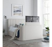 Luther Natural Fabric Winged Ottoman Electric Media Tv Bed Frame - 5Ft King Size