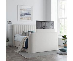 Luther Natural Winged Fabric Ottoman Electric Media Tv Bed Frame - 4Ft6 Double