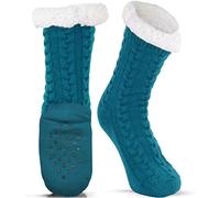 LUTHER PIKE SEATTLE Slipper Socks for Women - Warm, Cozy Socks w/Grippers , Teal/Turquoise, One Size