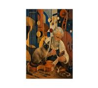 Luthier Siamese Cat Canvas Wall Art, Human Pet Companionship Studio