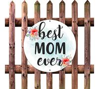 lutieger Personalized Metal Tin Sign Best Mom Ever Wall Poster Tin Signs Colorful Flower Floral Shop Outdoor Backyard Home Décor Happy Mother's Day Sign Gift 12x12in Round