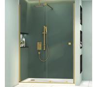 Luton 1100mm Brushed Brass Walk in Recessed Sliding Shower Door Screen for Wet Room Cubicle Enclosures 8mm Toughened Safety Glass - 1950mm Tall