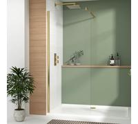 Luton 900mm Brushed Brass Walk in Wet Room Shower Screen 8mm Easy Clean Toughened Safety Glass with Top Support Arm - 1950mm Tall