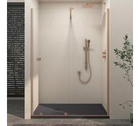 Luton Brushed Bronze 1400 x 800mm Wet Room Recessed Sliding Shower Enclosures Screen with Grey Stone Shower Tray 8mm Easy Clean Glass - 1950mm Tall