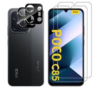 Lutree Tempered Glass Screen Protector for Xiaomi Poco C85, Pack of 2 + 2 Protective Glass + Camera Protection Film (Black), Anti-Scratch 9H Hardness Bubble-Free HD Screen Protector Screen Protector