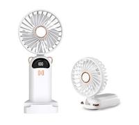LUTW Handheld Fan, Mini Portable Fan Handheld Rechargeable USB with 5 Speeds, Battery Operated Foldable Desk Desktop Fans with LED Display for Outdoor Travel Office Home, White