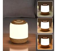 LUTW Night Light, LED Touch Bedside Lamp, 3 Modes, Memory Function, Wood | Stepless Dimming, USB Rechargeable Battery Powered, Dimmable Table Lamp for Bedside Bedroom Living Room Camping