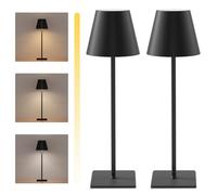 LUTW Rechargeable Table Lamp Black, 3 Colour Modes Portable Cordless Table Lamp, Touch Stepless Dimming USB Battery Table lamp for Bedroom, Dining Room, Living Room, Restaurant, Bar, Pack of 2