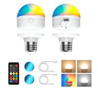 LUTW USB Rechargeable Light Bulb E27, 7W Smart RGB Colour Changing Light Bulb with Remote Control, 12RGB 3 Color Temperature, Dimmable and Detachable Battery Light Bulbs for Lamps, 2 Pack
