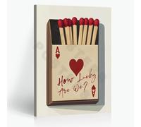 LUTYQNG How Lucky Are We Print Red Trendy Canvas Wall Art Matchbox Print Playing Ace Card Preppy Poster Girls Dorm Room Decor Lucky You Poster Matchbox Art 16X24 in Wrapped Framed