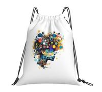 LUUBVV Artificial Intelligence Brain Print Drawstring Backpack Reusable Bag Workout