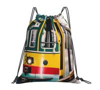 LUUBVV Lisbon Tram Print Drawstring Backpack Reusable Bag Workout | Lightweight Sports Gym Men Women Travel Go To Work Go Shopping Go Out Compact