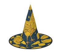 LUUBVV Yellow Leaves Chicken Print Halloween Witch Hat Wizard Cap Carnivals | Foldable Costume Accessories Themed Parties Family Gatherings Men Women