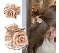 LUUFAN 3PCS Flower Hair Claw Clips, Women Girls Medium Rose Hair Accessories for High Ponytail Non-Slip Strong Hold Jaw Clips, 2.16inch