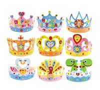 LUUFAN 9 Pack DIY Crown Birthday Hats for Children, Birthday Party Felt Hat Princess Crowns with Headband Rhinestone Hair Decorations Crafts Beanie Decorative Hat