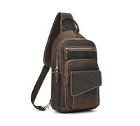 LUUFAN Full-Grain Leather Chest Bag for Men Daily Crossbody Sling Bag Multi Pocket Shoulder Messenger Bag for Sport Outdoor, Dark Brown