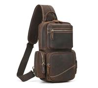 LUUFAN Genuine Leather Chest Bag for Men Daily Crossbody Sling Bag Multi Pocket Shoulder Messenger Bag for Sport Outdoor, Dark Brown