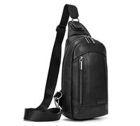 LUUFAN Genuine Leather Chest Bag for Men Everyday Cross Body Sling Shoulder Messenger Bag with Multiple Pockets for Travel Hiking Casual Outdoor