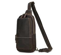 LUUFAN Genuine Leather Chest Bag for Men Women Everyday Crossbody Sling Bag Multi Pocket Shoulder Messenger Bag for Sport Outdoor, Dark Brown