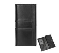 LUUFAN Genuine Leather Long Wallet for Men Zipper Coin Pocket Card Checkbook Bi-fold Wallets Large Capacity Purse with ID Window, Black