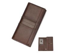 LUUFAN Genuine Leather Long Wallet for Men Zipper Coin Pocket Card Checkbook Bi-fold Wallets Large Capacity Purse with ID Window, Coffee
