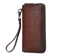 LUUFAN Genuine Leather Long Wallet Large Capacity Zipper Around Purse Clutch Bag Handbag Pouch Cash Credit Cards Phone Holder, Coffee