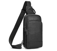 LUUFAN Genuine Leather Shoulder Bag for Men Everyday Crossbody Chest Sling Messenger Bag Multi Pocket Sport Casual Outdoor Bag, Black