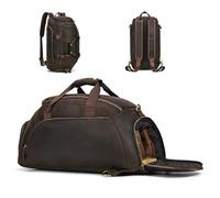 LUUFAN Genuine Leather Travel Bag Garment Duffle Bags, Convertible Carry on Garment Bag with Shoe Compartment 3 in 1 Travel Bag with Shoulder Strap for Men & Women, 1820sz-dark brown, Retro