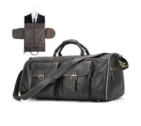 LUUFAN Genuine Leather Travel Bag Large Capacity Multi Bag Clothing Duffel Bag with Shoe Compartment, Men's Handbag Shoulder Bag for Night Sports Weekend, Black