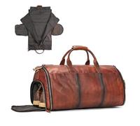 LUUFAN Genuine Leather Travel Bag Large Capacity Weekend Bag Foldable Garment Bag with Shoe Compartment, Overnight Duffel Bags for Men Women, Coffee
