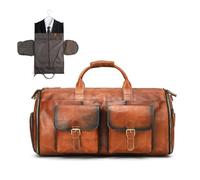 LUUFAN Genuine Leather Travel Bag Large Capacity Weekend Garment Bag with Shoe Compartment, Retro Duffel Bags for Overnight Gym Sports, Brownish Yellow