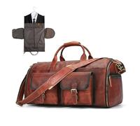 LUUFAN Genuine Leather Travel Bag Large Capacity Weekend Garment Bag with Shoe Compartment, Retro Duffel Bags for Overnight Gym Sports, Coffee