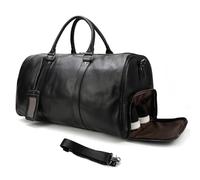 LUUFAN Genuine Leather Travel Duffel Bag Large Capacity Luggage Shoulder Bag with Shoe Compartment, Men Women Weekend Handbag for Holiday Business Trip, Black