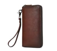 LUUFAN Genuine Leather Wallet Long Wallet with Zipper Large Capacity Purse Clutch Bag Handbag Pouch Business Cash Cards Phone Holder, Coffee