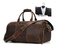LUUFAN Leather Garment Bag Large Capacity Travel Bag Suit Carrier Bag with Shoe Compartment, Men Women Convertible Hanging Suit Organizer Covers for Business Travel, Brown
