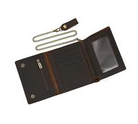 LUUFAN Men's Genuine Leather Short Wallet Trifold Anti-Theft Chain Purse with ID Window Zipper Pocket for Coin Cash Card (6007-Dark Brown)