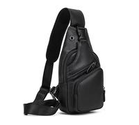 LUUFAN Men's Genuine Leather Sling Bag Chest Shoulder Backpack Crossbody Bag for Casual Sports Hiking Travel, Black