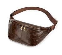 LUUFAN Men's Genuine Leather Waist Bag Multiple Pockets Messenger Shoulder Bag Casual Crossbody Hip Belt Bag for Outdoor Running Hiking, Coffee